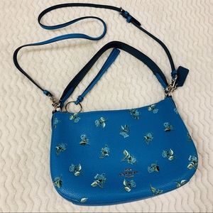 COACH Blue Floral Print Leather Sutton Crossbody